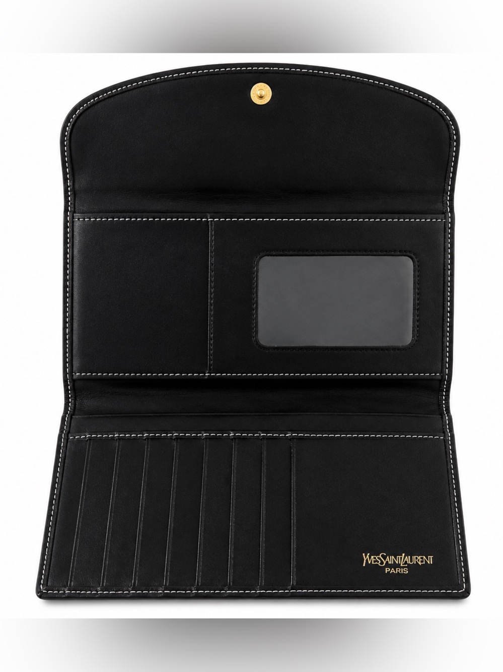 Yves Saint Laurent Black Leather Wallet with White stitching EUC - Picture 12 of 13